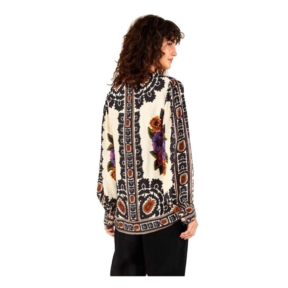 Farm Rio Flower Tapestry Popover Blouse Sz X Small EUC - Picture 6 of 15